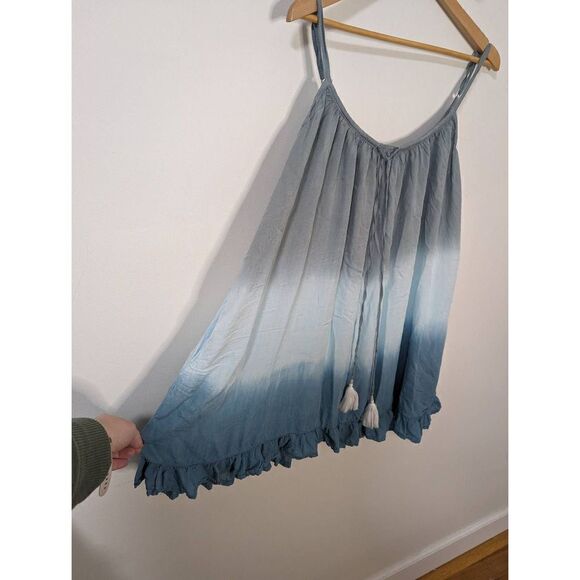 Lani Lau Hawaii Blue Ombre Boho Resort Spaghetti Strap Cotton Dress Size M/L - Picture 2 of 7